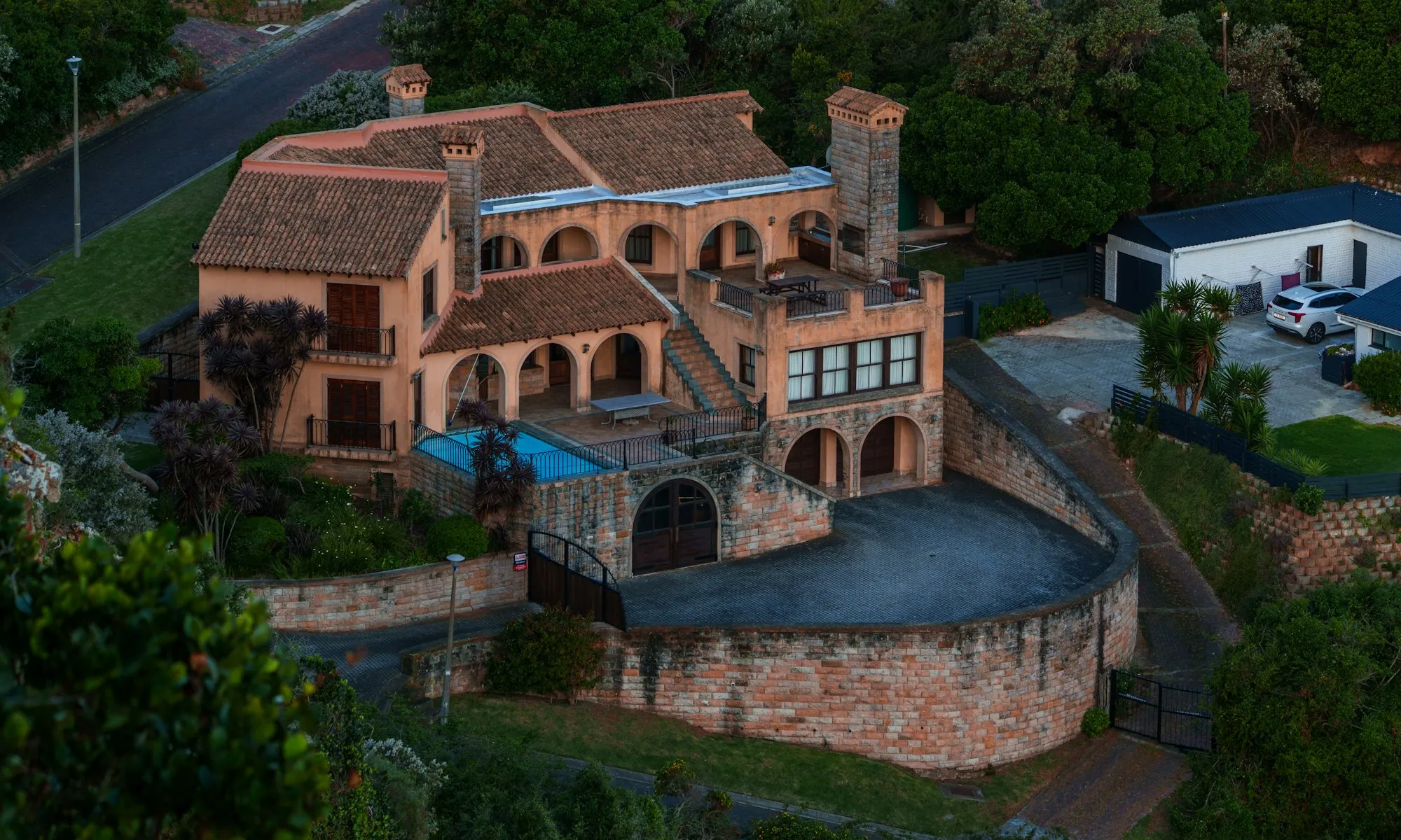 Aerial view of a Los Angeles hillside estate