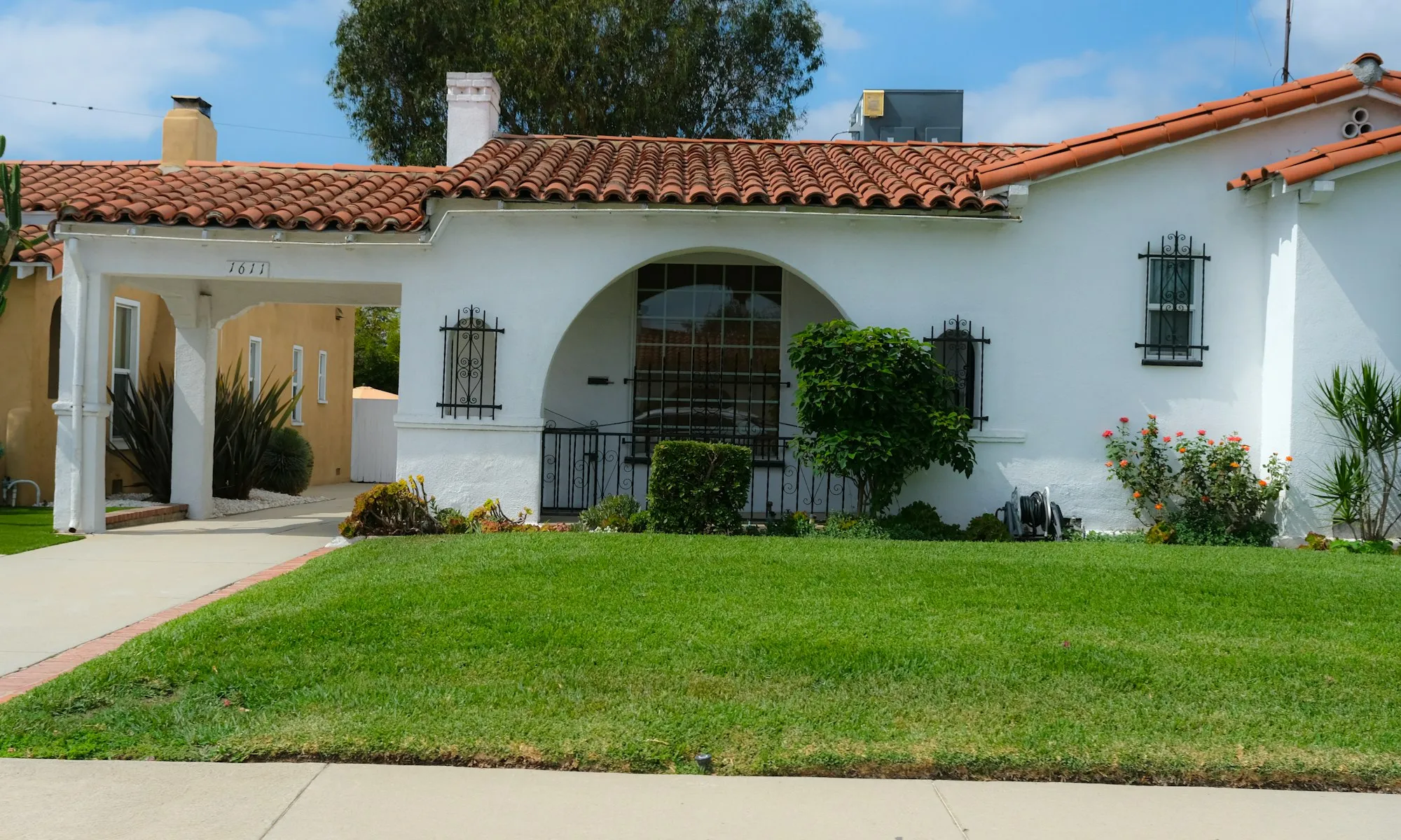 Spanish Colonial facade with the original tile roof