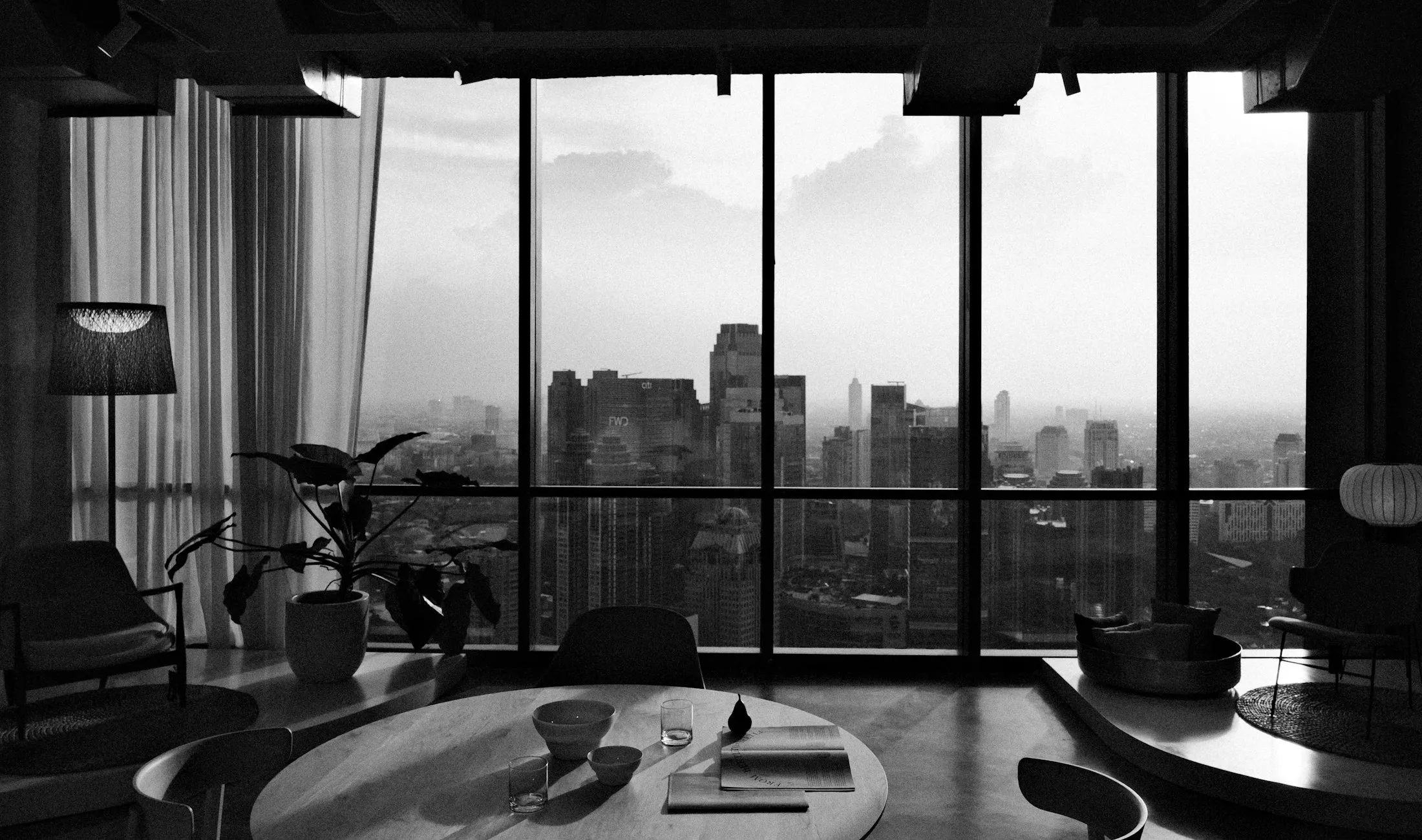 Penthouse living room over the city