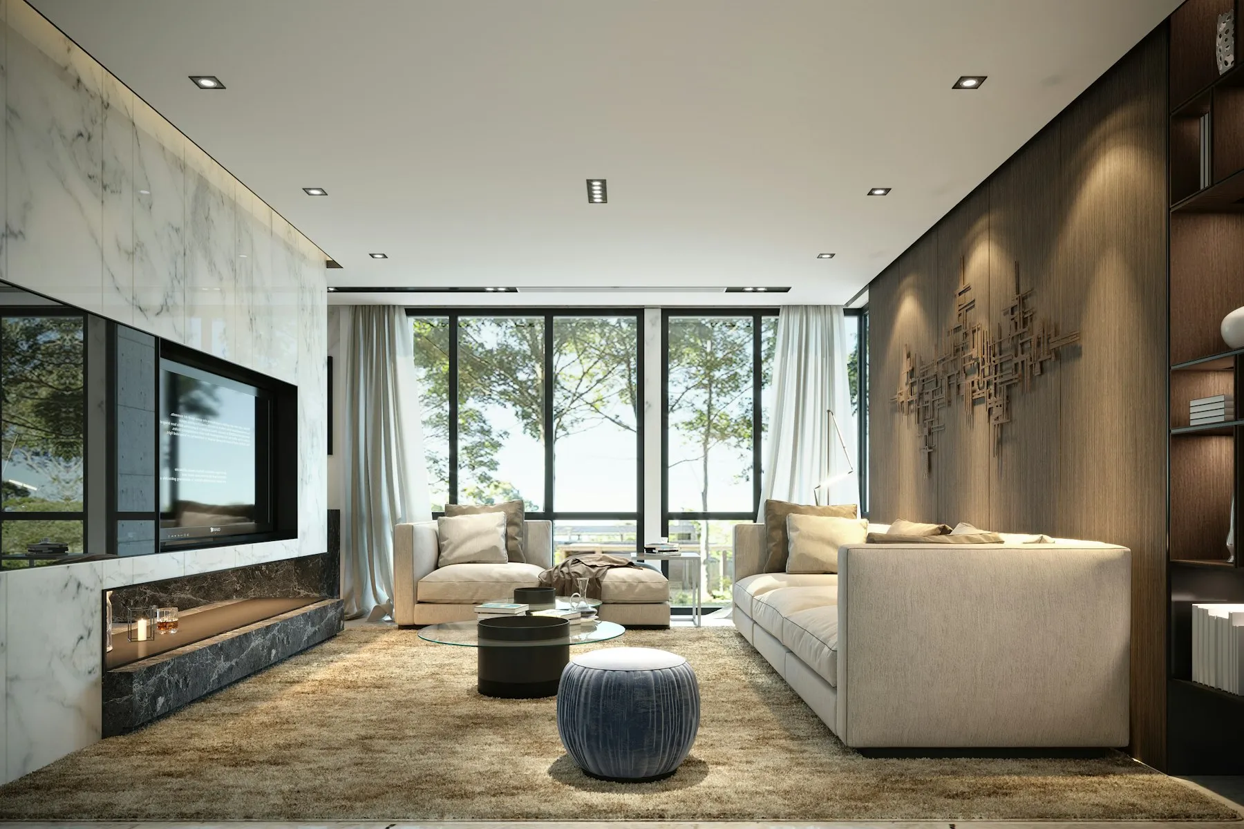 Living room opening to the terrace