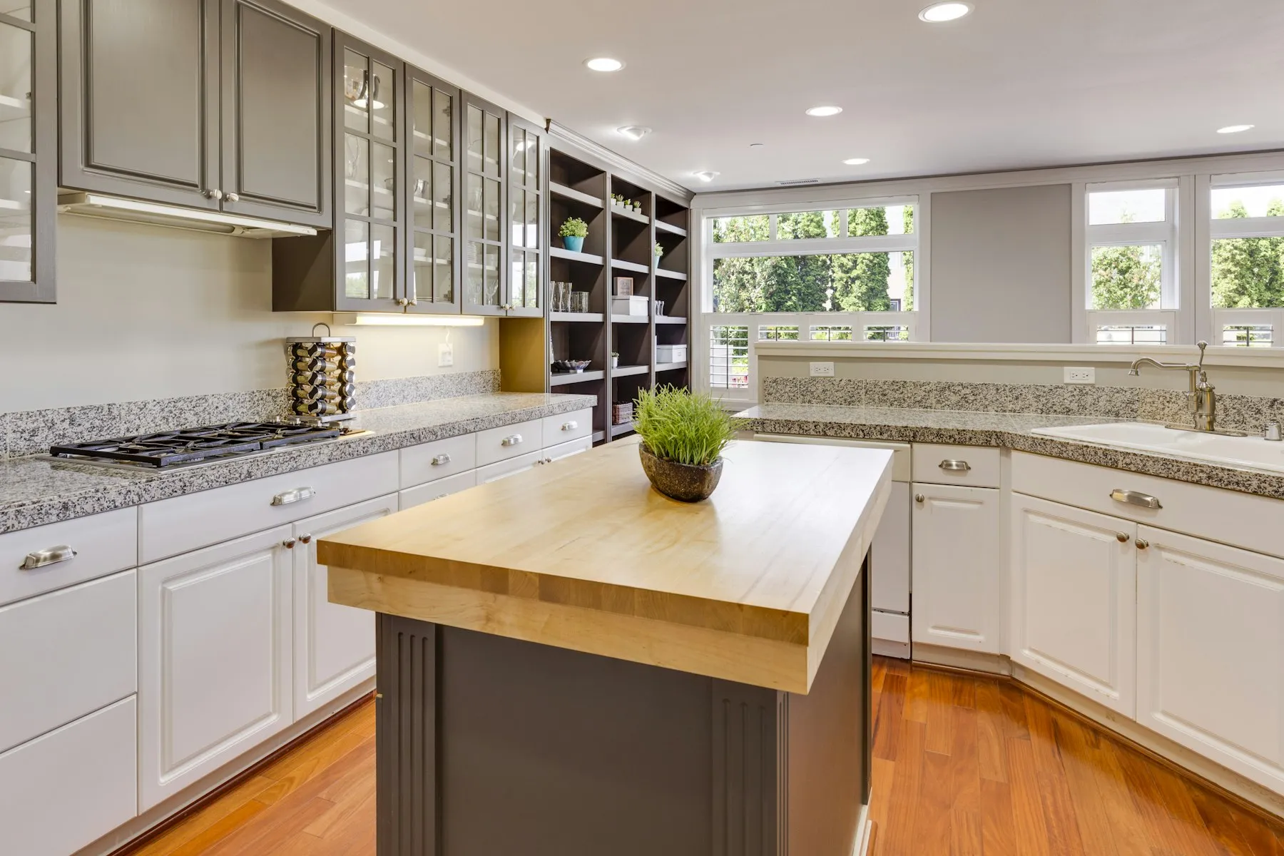 Kitchen with an oak island